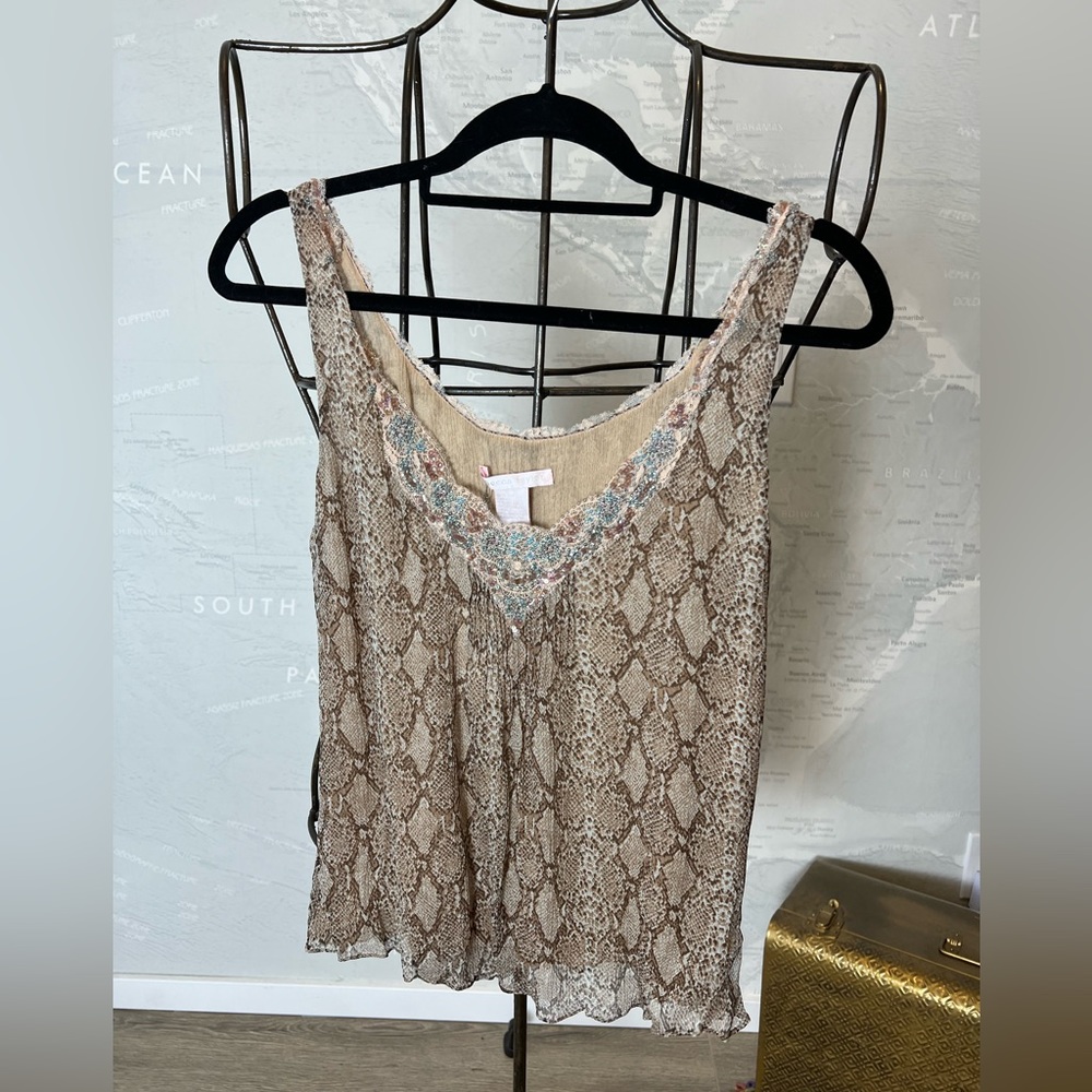 NWT Rebecca Taylor Silk chiffon snakeskin snake print beaded blouse 8 vintage XE